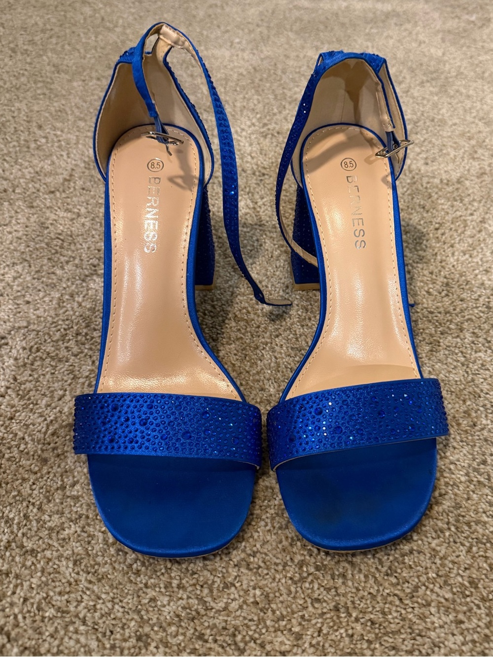 Berness Royal Blue Ankle-Strap rhinestone sparkly Block Heels